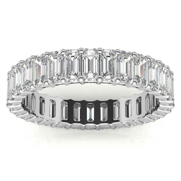 4x2mm Emerald Moissanite Eternity Ring In 14k Gold - Picture 1 of 11